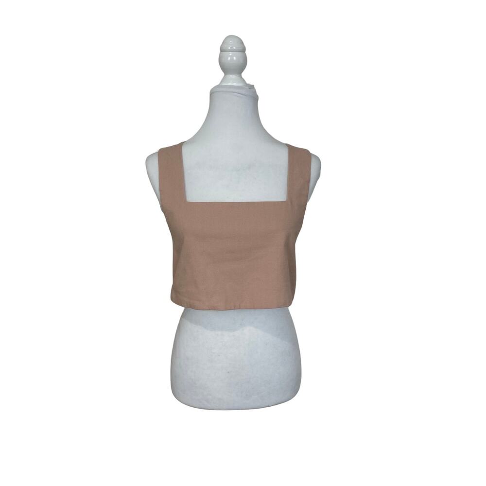 O.P.T. Square Neck Crop Tank Top | Taupe Sleeveless Minimalist Cropped Top I S